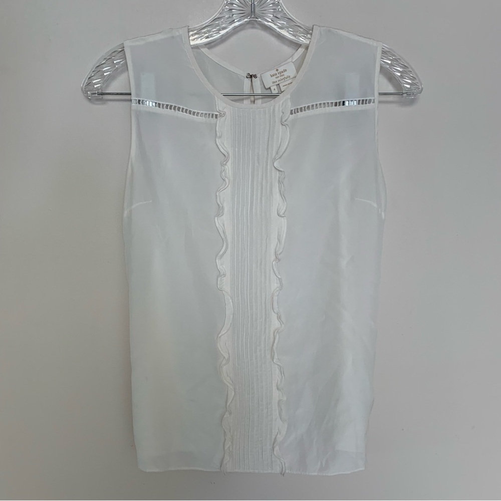 Kate Spade White Pleated Ruffle Silk Sleeveless Blouse 4